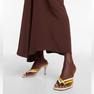 NEW Christopher Esber Strappy Leather Thong Sandal Heels Cream and Yellow Sz 37